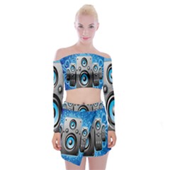 Sound System Music Disco Party Off Shoulder Top With Skirt Set by Mariart