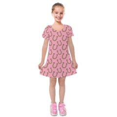 Horse Shoes Iron Pink Brown Kids  Short Sleeve Velvet Dress by Mariart