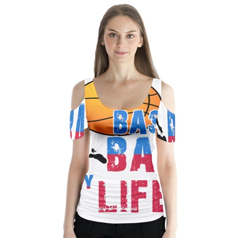 Basketball Is My Life Butterfly Sleeve Cutout Tee  by Valentinaart