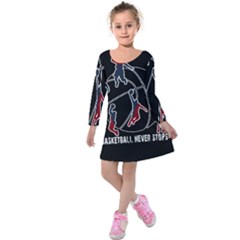 Basketball Never Stops Kids  Long Sleeve Velvet Dress by Valentinaart