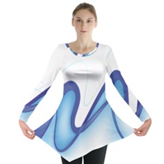 Glittering Abstract Lines Blue Wave Chefron Long Sleeve Tunic  by Mariart