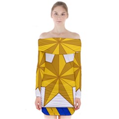 Star Yellow Blue Long Sleeve Off Shoulder Dress by Mariart