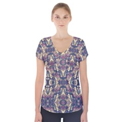 Multicolored Modern Geometric Pattern Short Sleeve Front Detail Top by dflcprintsclothing