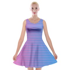 Turquoise Pink Stripe Light Blue Velvet Skater Dress by Mariart