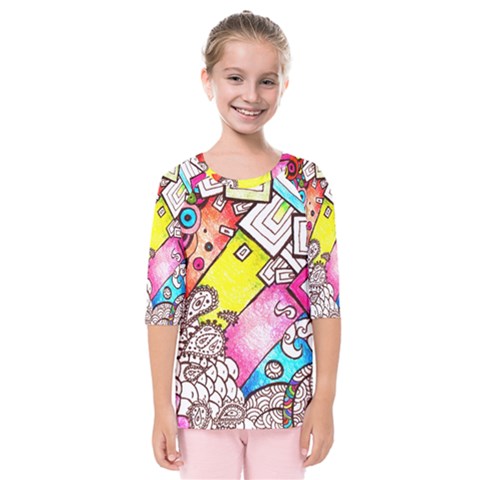 Beautiful Colorful Doodle Kids  Quarter Sleeve Raglan Tee by Nexatart