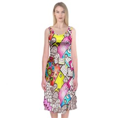 Beautiful Colorful Doodle Midi Sleeveless Dress by Nexatart