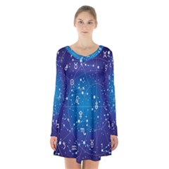 Astrology Illness Prediction Zodiac Star Long Sleeve Velvet V-neck Dress by Mariart