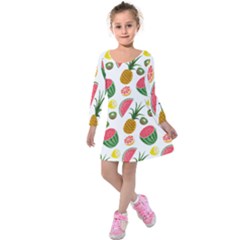 Fruits Pattern Kids  Long Sleeve Velvet Dress by Nexatart