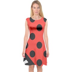 Red Black Hole White Line Wave Chevron Polka Circle Capsleeve Midi Dress by Mariart