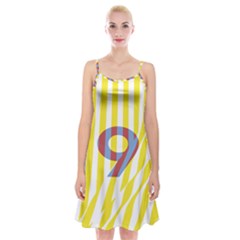 Number 9 Line Vertical Yellow Red Blue White Wae Chevron Spaghetti Strap Velvet Dress by Mariart