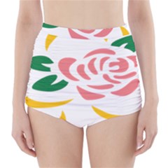 Pink Rose Ribbon Bouquet Green Yellow Flower Floral High-waisted Bikini Bottoms by Mariart