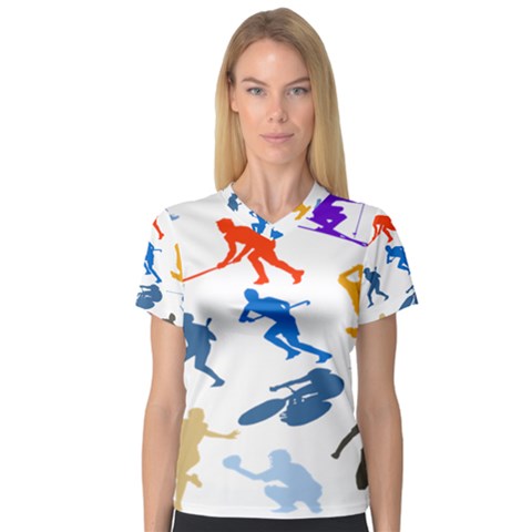 Sport Player Playing Women s V-neck Sport Mesh Tee by Mariart