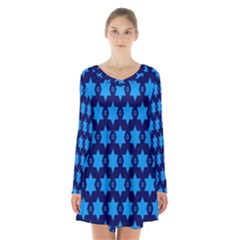 Star Blue Space Wave Chevron Sky Long Sleeve Velvet V-neck Dress by Mariart