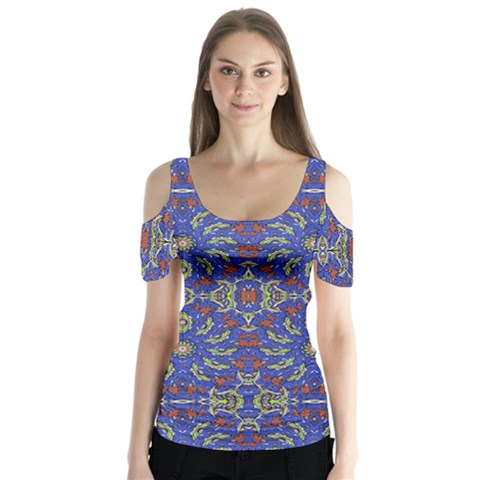 Colorful Ethnic Design Butterfly Sleeve Cutout Tee  by dflcprintsclothing