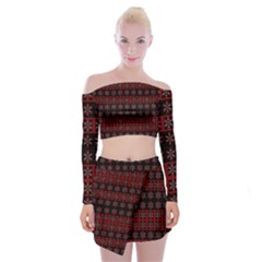 Dark Tiled Pattern Off Shoulder Top With Skirt Set by linceazul