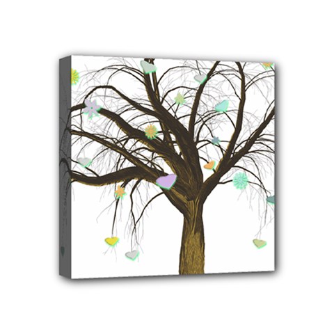 Tree Fantasy Magic Hearts Flowers Mini Canvas 4  X 4  by Nexatart