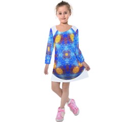 Easter Eggs Egg Blue Yellow Kids  Long Sleeve Velvet Dress by Nexatart