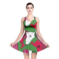 Animals White Bear Flower Floral Red Green Reversible Skater Dress by Mariart