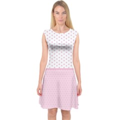 Love Polka Dot White Pink Line Capsleeve Midi Dress by Mariart