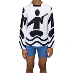 Cropped Kayak Graphic Race Paddle Black Water Sea Wave Beach Kids  Long Sleeve Swimwear by Mariart