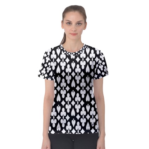 Dark Horse Playing Card Black White Women s Sport Mesh Tee by Mariart