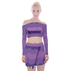 Glimragender Flags Wave Waves Chevron Purple Blue Star Yellow Space Off Shoulder Top With Skirt Set by Mariart