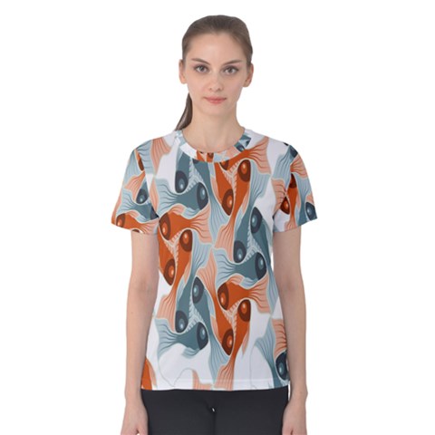 Make Tessellation Fish Tessellation Blue White Women s Cotton Tee by Mariart