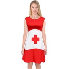 Tabla Laboral Sign Red White Capsleeve Midi Dress by Mariart