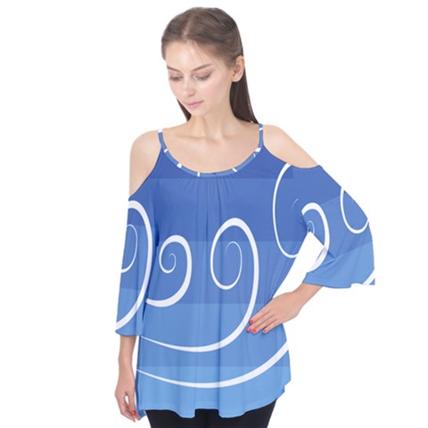 Ventigender Flags Wave Waves Chevron Leaf Blue White Flutter Tees by Mariart