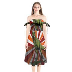 Dinosaurs T-rex Shoulder Tie Bardot Midi Dress by Valentinaart