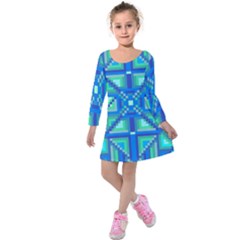 Grid Geometric Pattern Colorful Kids  Long Sleeve Velvet Dress by Nexatart