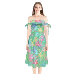 Flamingo Pattern Shoulder Tie Bardot Midi Dress by Valentinaart