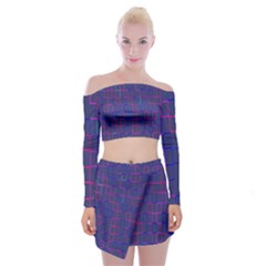 Grid Lines Square Pink Cyan Purple Blue Squares Lines Plaid Off Shoulder Top With Skirt Set by Mariart