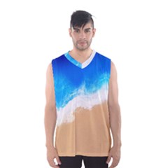 Sand Beach Water Sea Blue Brown Waves Wave Men s Basketball Tank Top by Mariart