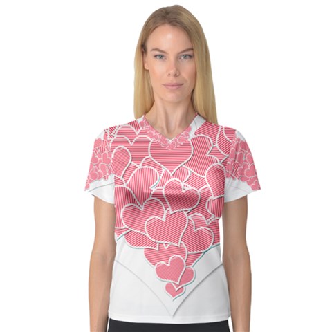 Heart Stripes Symbol Striped Women s V-neck Sport Mesh Tee by Nexatart