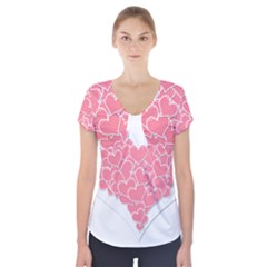 Heart Stripes Symbol Striped Short Sleeve Front Detail Top by Nexatart