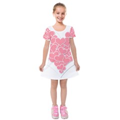 Heart Stripes Symbol Striped Kids  Short Sleeve Velvet Dress by Nexatart