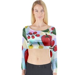 Vegetables Cucumber Tomato Long Sleeve Crop Top by Nexatart