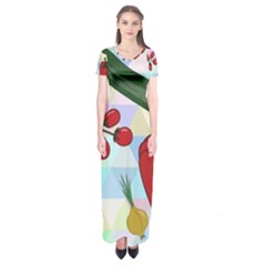 Vegetables Cucumber Tomato Short Sleeve Maxi Dress by Nexatart