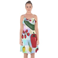 Vegetables Cucumber Tomato Ruffle Detail Chiffon Dress by Nexatart