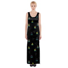 Cactus Pattern Maxi Thigh Split Dress by ValentinaDesign