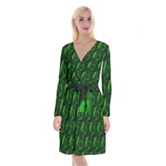 Green Eye Line Triangle Poljka Long Sleeve Velvet Front Wrap Dress by Mariart