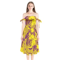 Abstract Art Shoulder Tie Bardot Midi Dress by ValentinaDesign