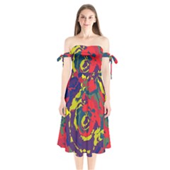 Abstract Art Shoulder Tie Bardot Midi Dress by ValentinaDesign