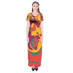 Abstract Art Short Sleeve Maxi Dress by ValentinaDesign