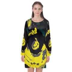 Abstract Art Long Sleeve Chiffon Shift Dress  by ValentinaDesign