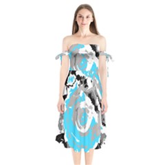 Abstract Art Shoulder Tie Bardot Midi Dress by ValentinaDesign