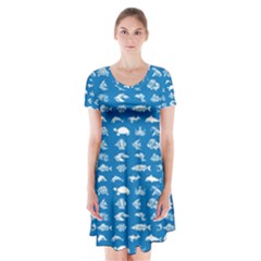 Fish Pattern Short Sleeve V-neck Flare Dress by ValentinaDesign