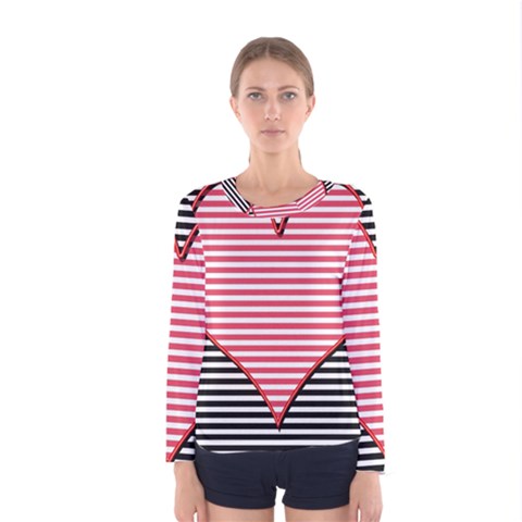 Heart Stripes Symbol Striped Women s Long Sleeve Tee by Nexatart