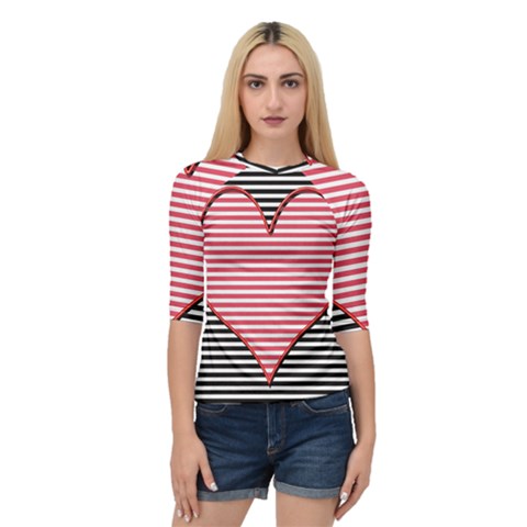 Heart Stripes Symbol Striped Quarter Sleeve Tee by Nexatart